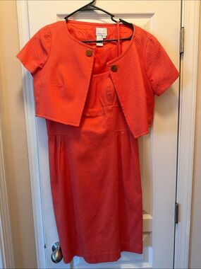 Diane Morgan Coral Textured Sheath Dress with Cropped Jacket